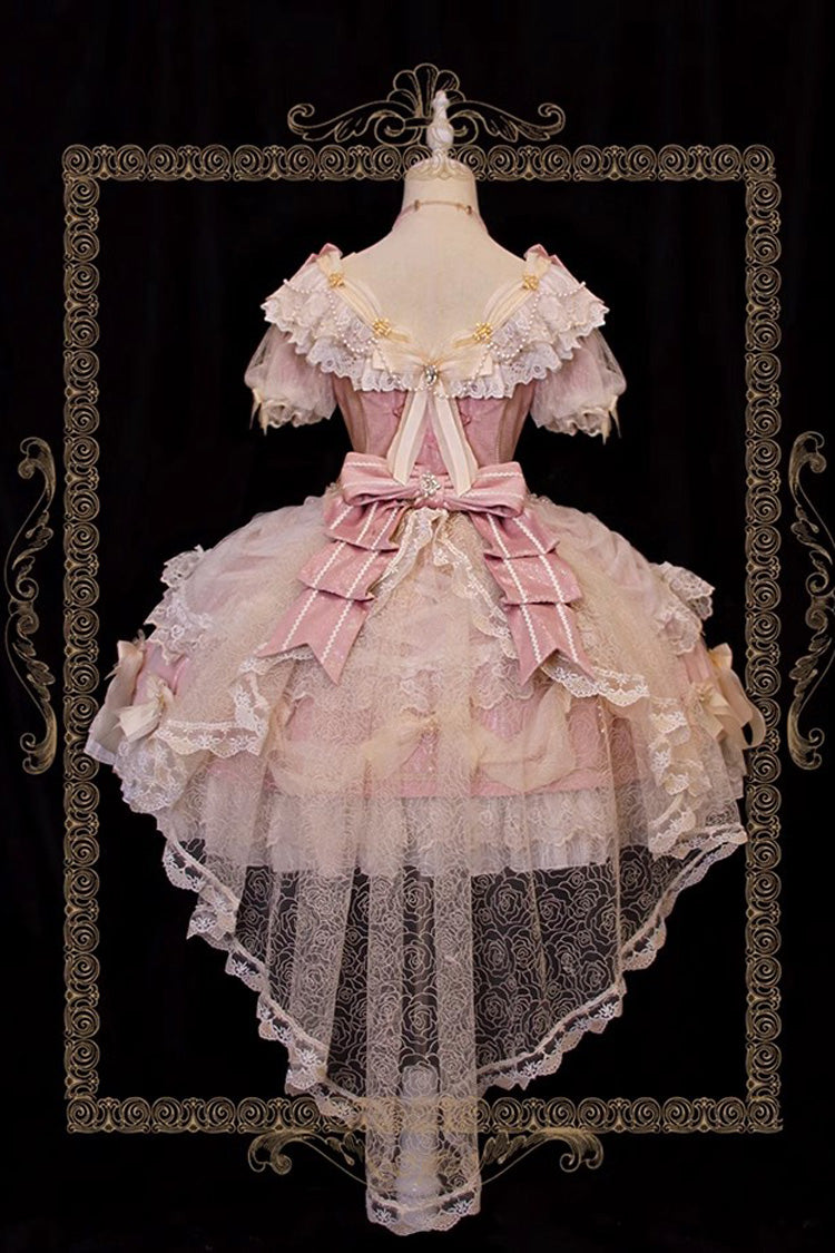 Sweet Lace Dress with Multi-Layer Ruffle in Pink
