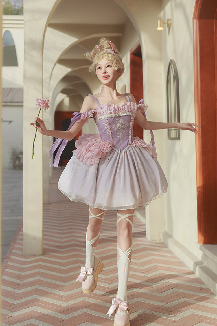 Thistle Midsummer Dream Embroidered Boat-Neck Chinese Ballet Lolita Dress