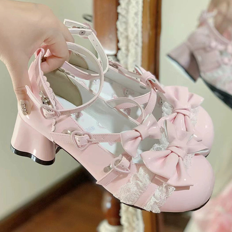 Ribbon Cross Bandage Kitten-Shaped Heel Mid-Heel Pumps - 5 Colors