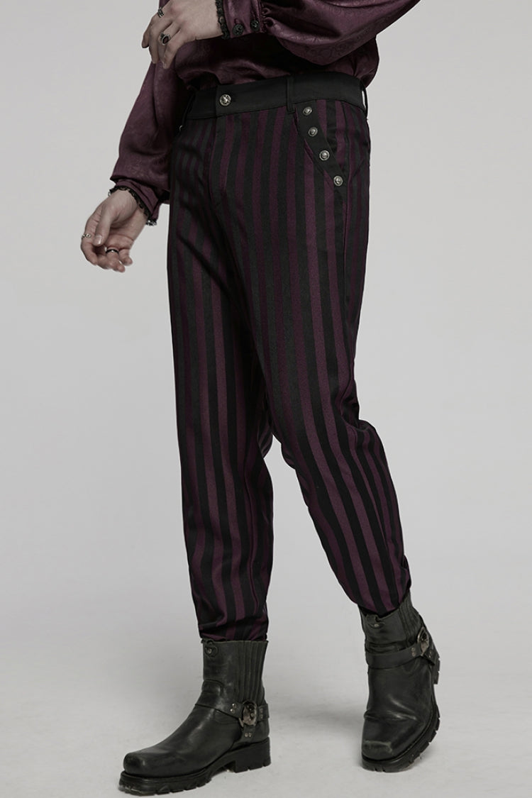 Crimson & Noir Striped High-Rise Gothic Trousers for Men