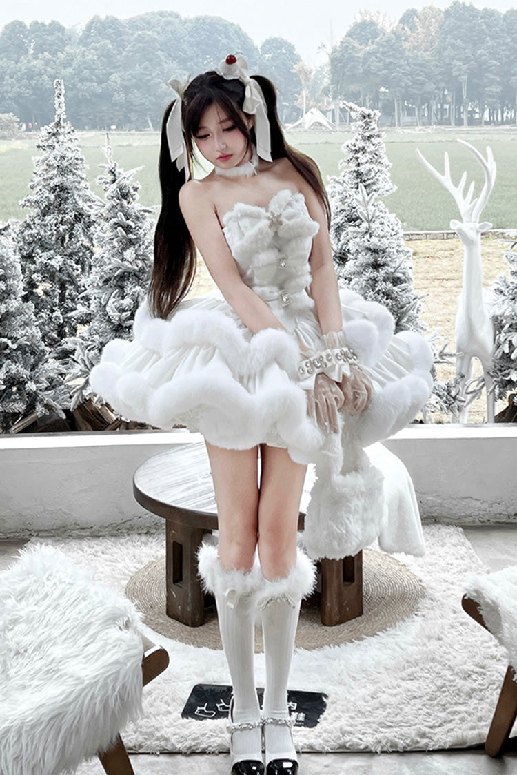 Ivory Double-Layered Bow Princess Strapless Dress