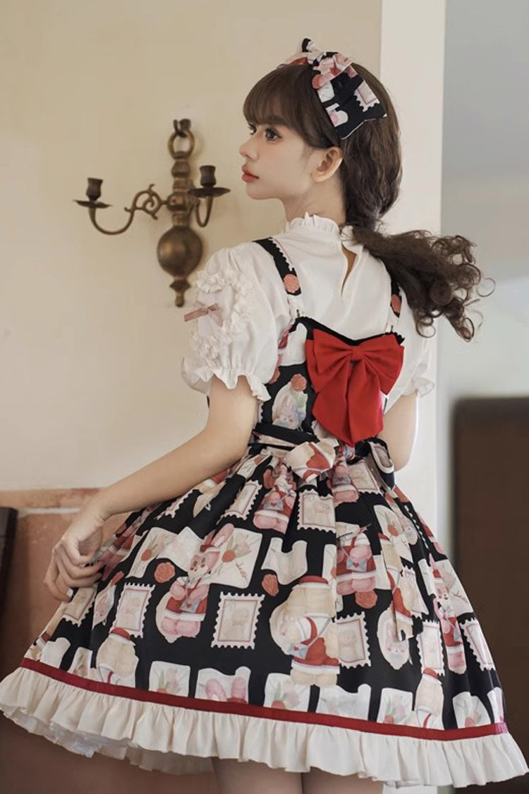 Rabbit Letter Print Ruffle Bow Sweet Princess Lolita Strap Dress