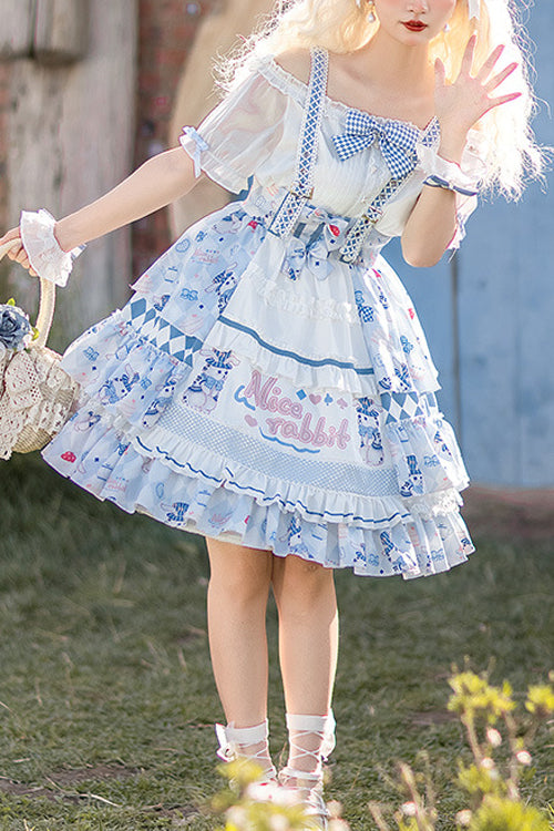Azure Alice Rabbit Print Multi-Layered Sweet Lolita JSK Gown