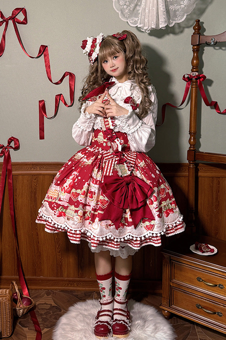 Mint Strawberry Dessert Printed Natural Waist Sweet Lolita JSK Dress - Ruffled
