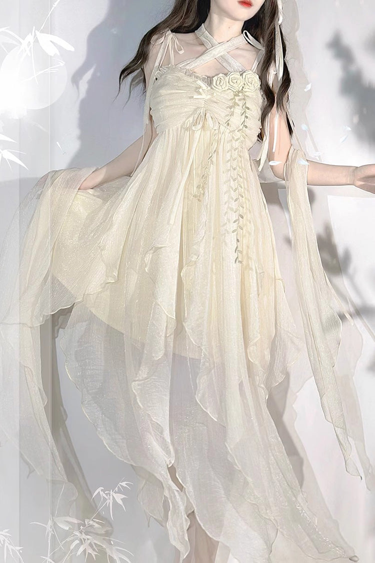 Ivory Sweet Lolita JSK with Bowknot Asymmetric Hem - Wanderer's Song