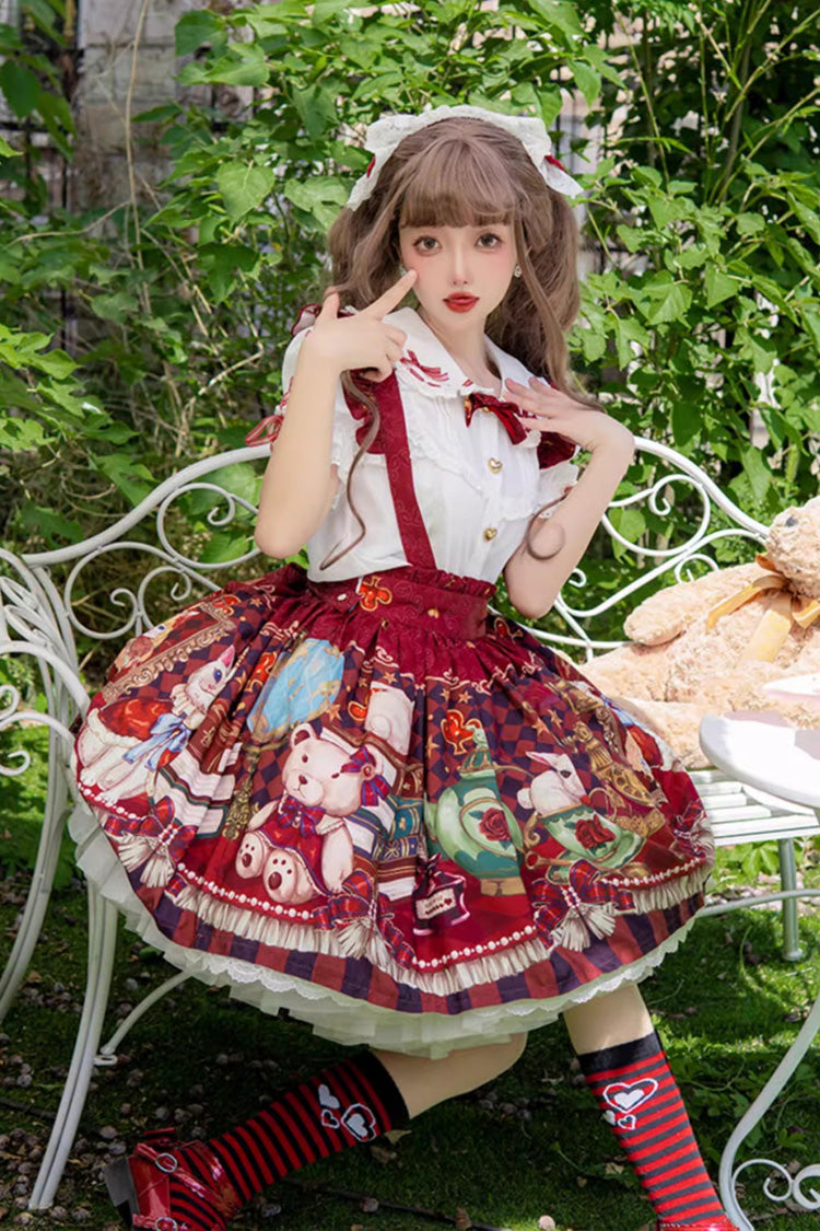 Red Print Ruffle Bow Sweet Lolita Skirt