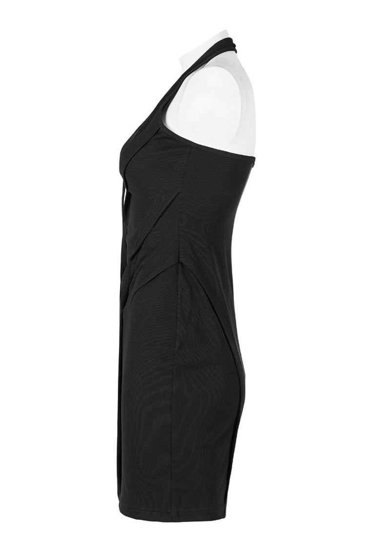 Adjustable Halter Sleeveless Three-Dimensional Pleated Stretch Gothic Dress