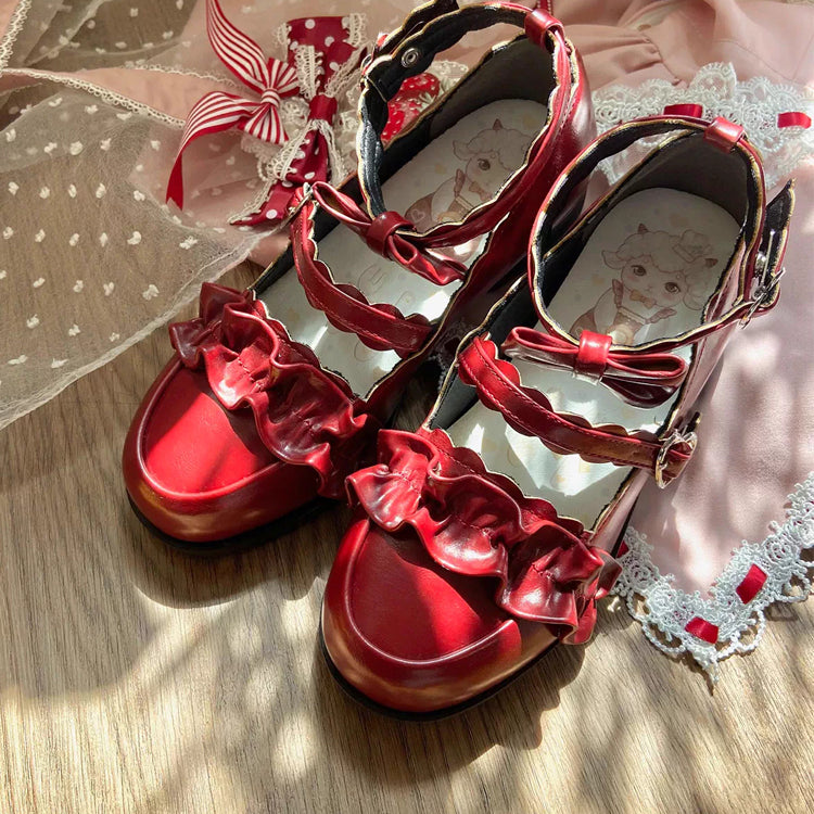 Ruffled Bowknot Mary Janes - Kawaii Lolita Shoes