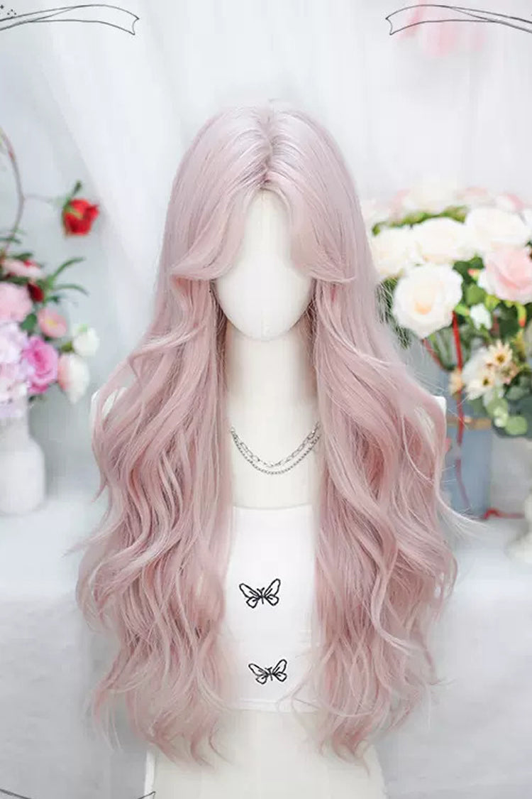 Blush Pink Center-Parted Curly Sweet Anime Wig