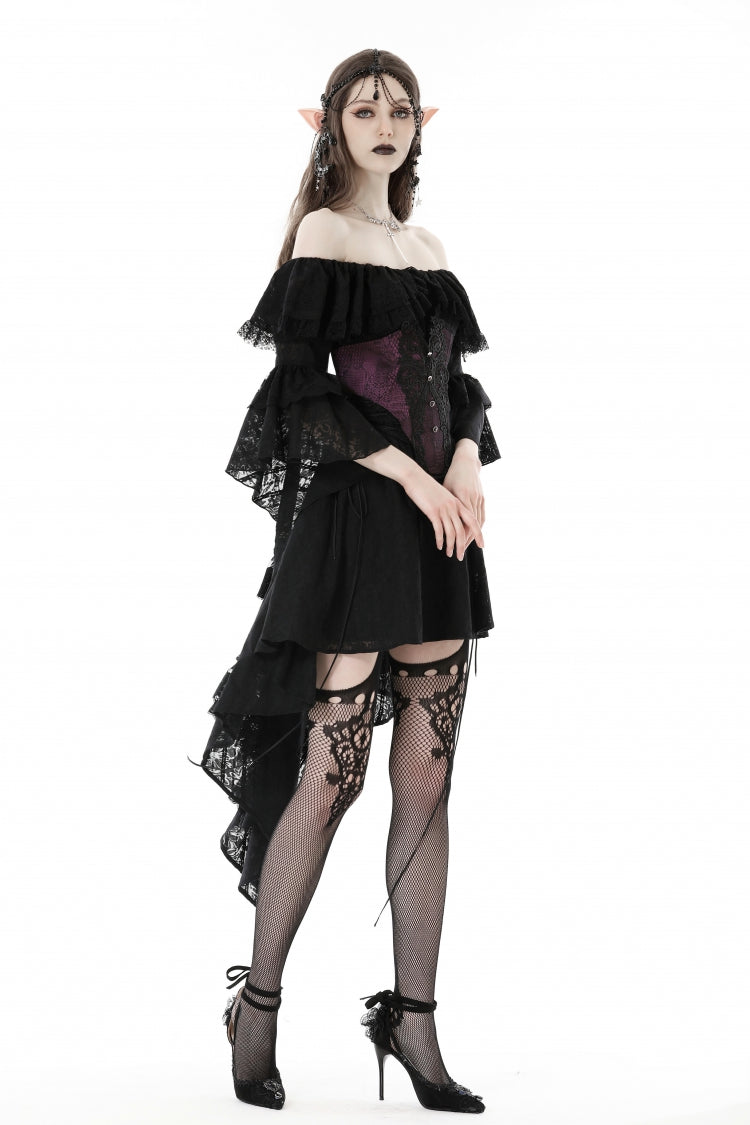 Mauve Butterfly Embroidered Lace Luxurious Royal Underbust Corset