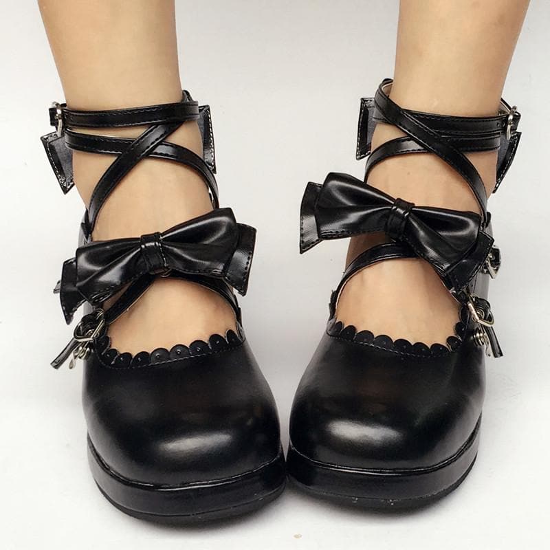 Custom Lolita SP168083 Cute Black Bow Shoes Made