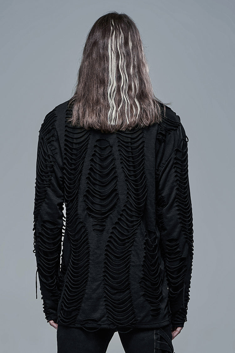 Jet Crewneck Long-Sleeve Double-Layer Distressed Gothic Blouse for Men