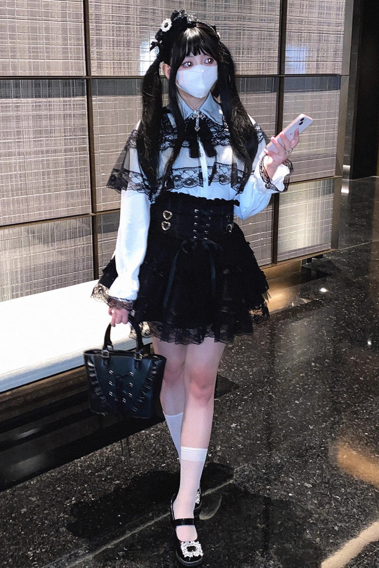 Rose Palpitations High Waisted Sweet Jirai Kei Skirt with Lace