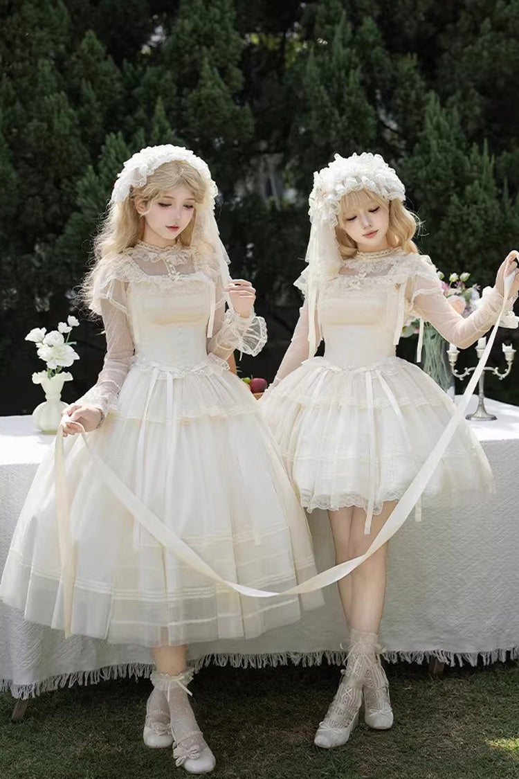 Cream Letters Poems Confession Square Collar Sleeveless Frilled Bow Lace Fishbone Sweet Lolita JSK Dress Two Variants
