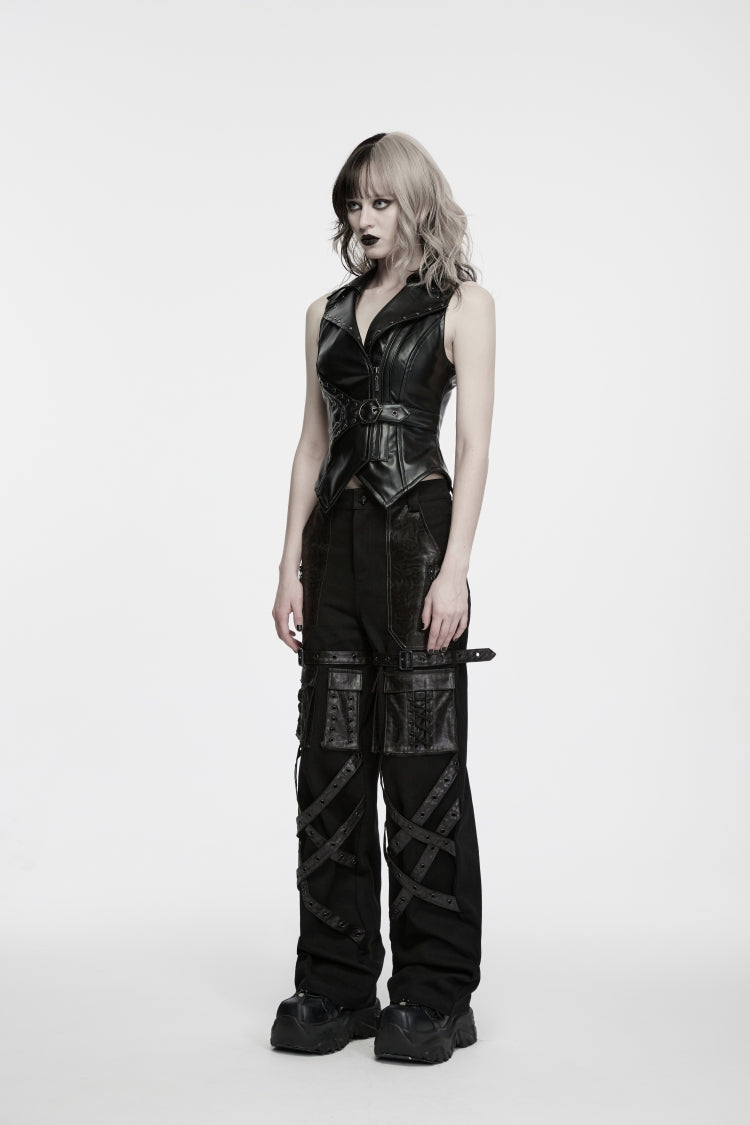Eyelet Multi-Pocket Straight-Leg Punk Pants