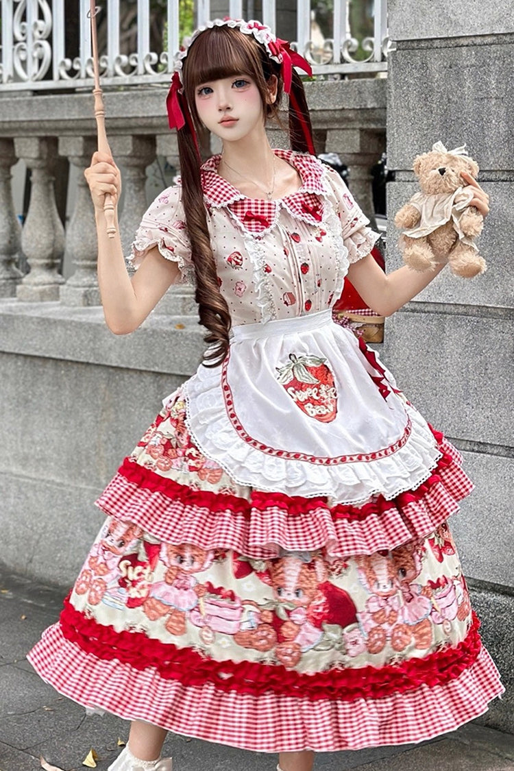 Print Short Sleeve Double-Layered Ruffle Sweet Princess Lolita Jsk Red