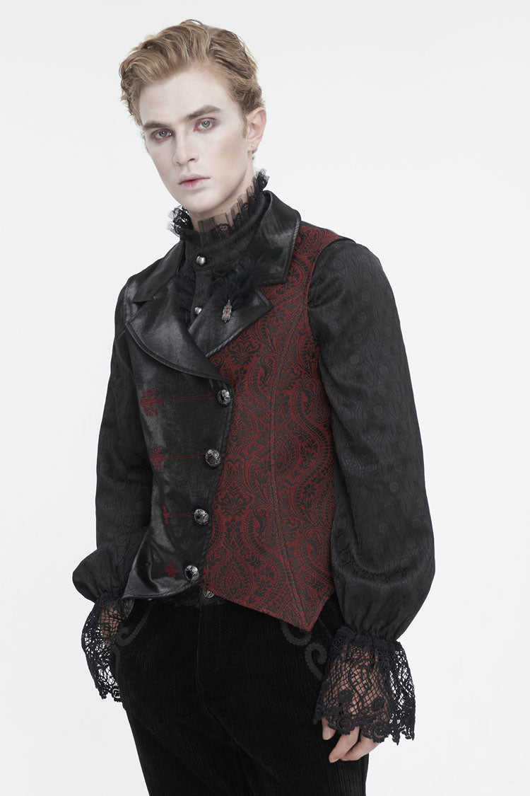 Noir & Red Feathered Embossed Victorian Waistcoat