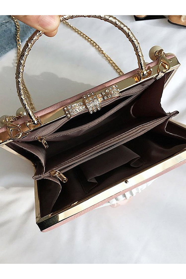 Vintage Gothic Shoulder Bag with Pearl Chain and Rose Motif