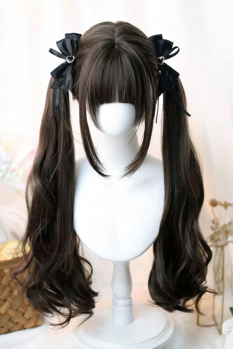 Soft Air Bangs Long Curly Sweet Lolita Twin Tail Wig in Two Colors