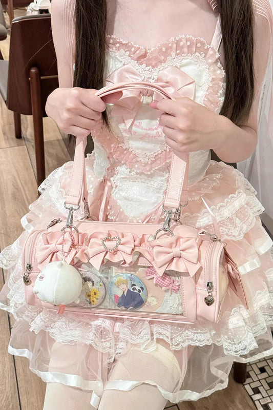 Adorable Heart-Shaped Metal Bow-Decorated Ita Bag in Five Colors