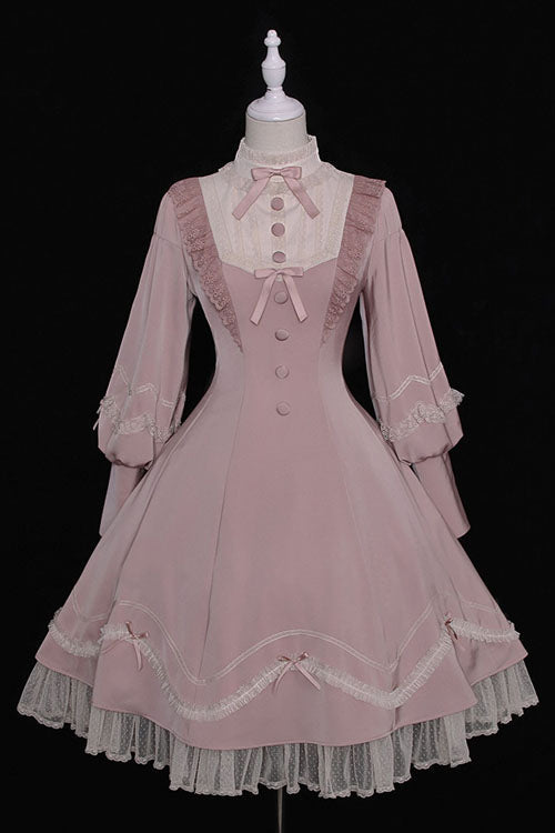 Alice Girl Andrea Ruffled OP Dress - Solid Bowknot Sweet Lolita