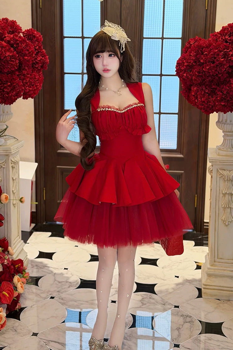 Square Collar Ballet Lolita Dress - Romantic Rose