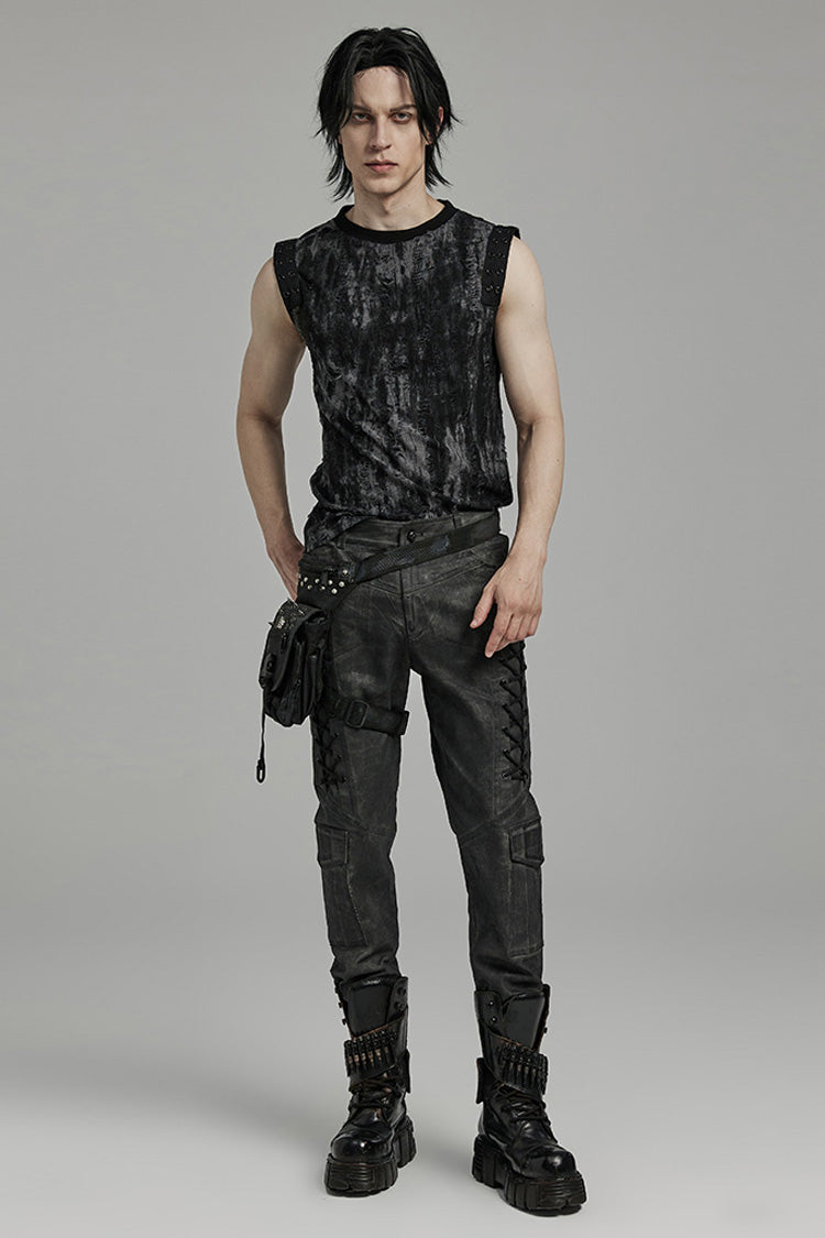 Distressed Eyelet Round Neck Sleeveless Graphic Tank - Gothic
