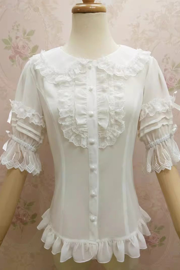 Chiffon Sweet Lolita Blouse with Doll Collar and Flared Sleeves