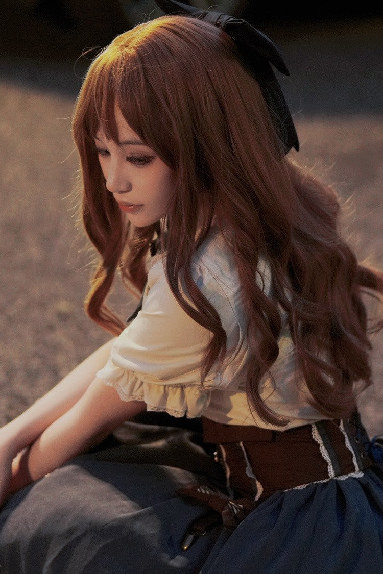 Rose Linen Japanese School-Style Wavy Curly Lolita Hairpiece