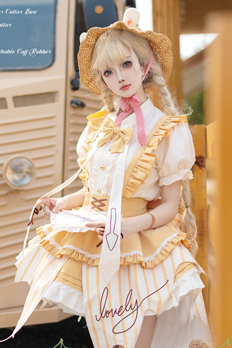 Vertical Striped Print Bow Asymmetric Sweet Lolita Dress