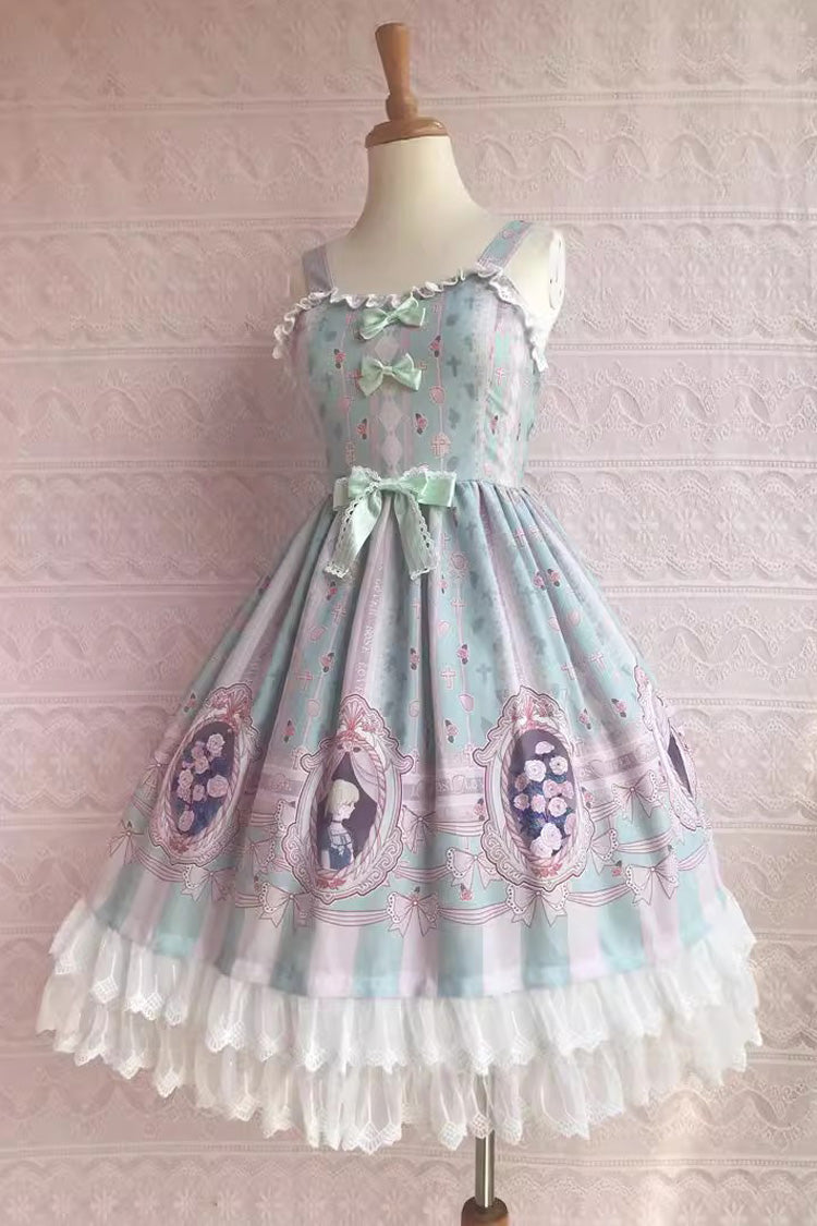 Rose Dream Print JSK Dress with Ruffle and Bow, Sweet Lolita