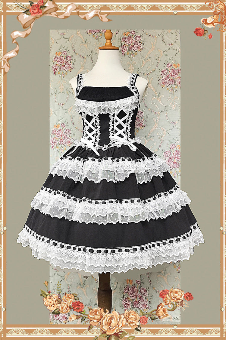 Black/White Sleeveless Ruffled Sweet Lolita JSK Dress Lace-Up - Doll in the Mirror