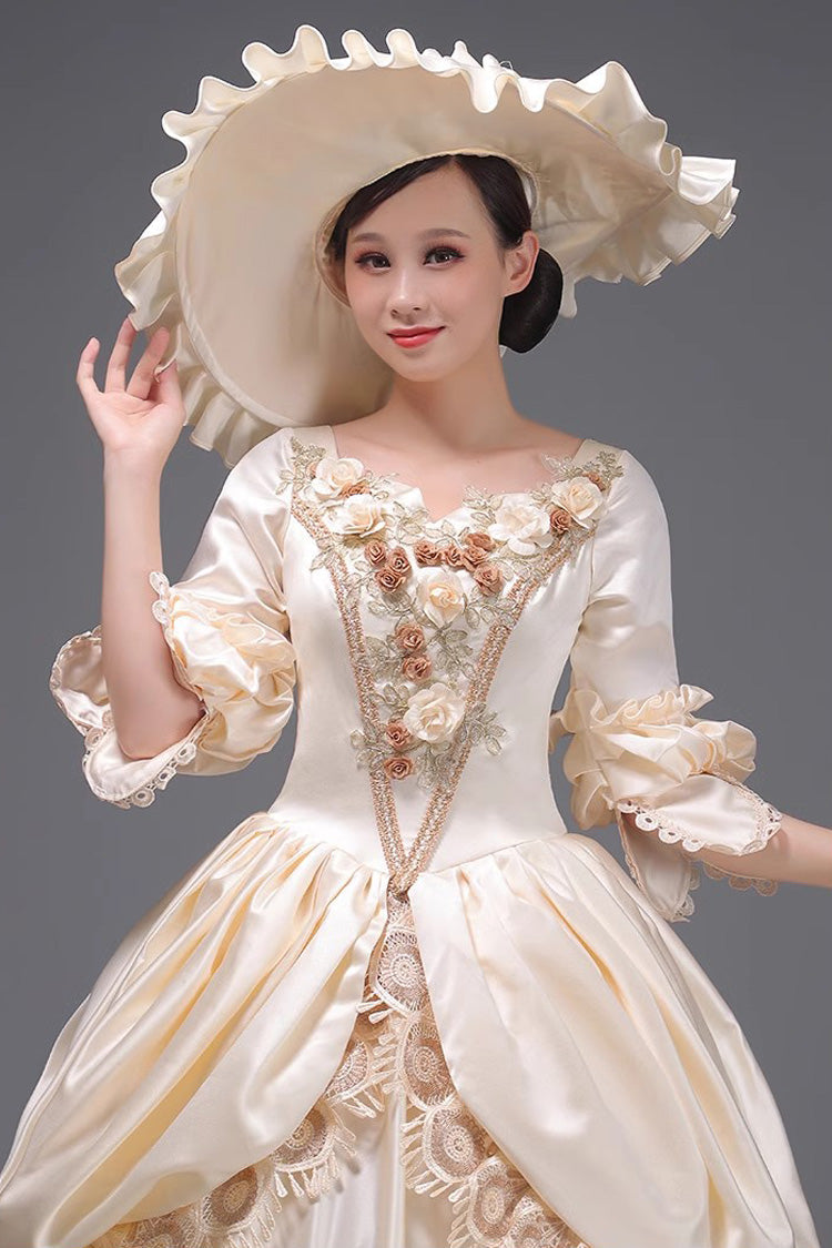 Champagne 3D Floral Multi-Layer Ruffled Victorian Dress - Sweet Vintage