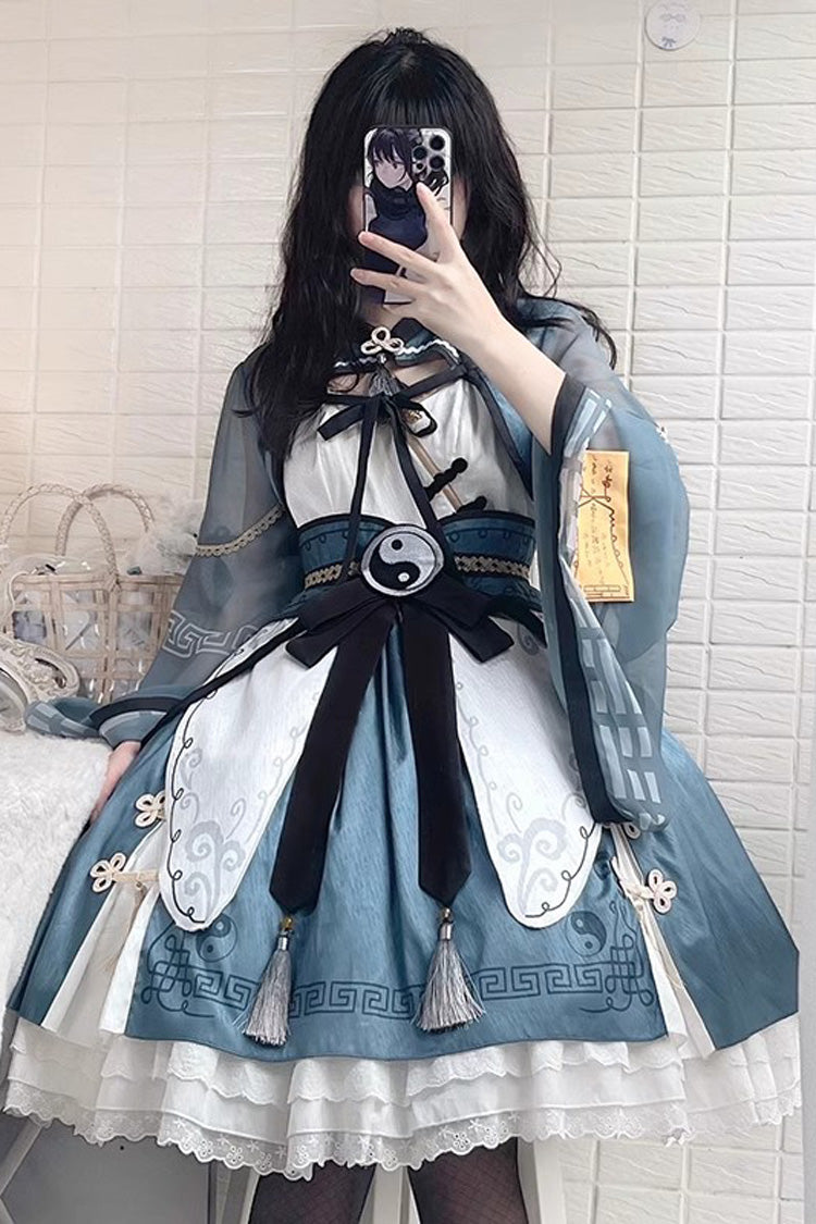 Multi Print Taoist Priest Motif Ruffle Sweet Chinese Lolita JSK