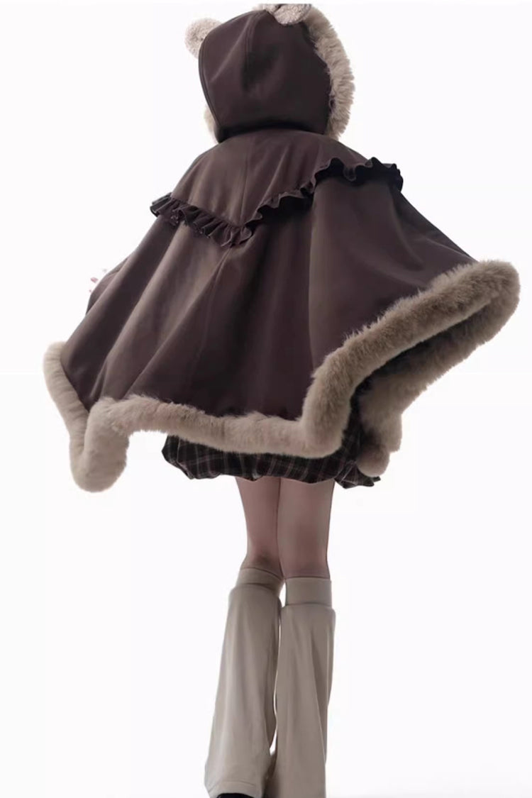 Brown Fluffy Little Bear Sleeveless Printed Ruffled Bow Sweet Lolita Tank Dress