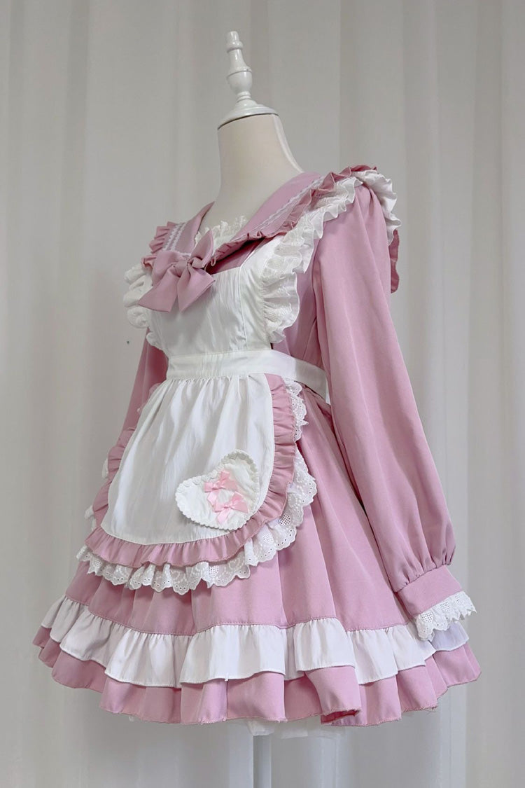 Pink Maid Long-Sleeved Ruffle Bow Sweet College Lolita Dress 2 Colors