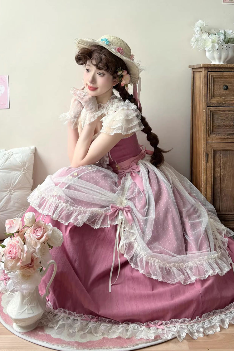 Sakura Spring JSK Dress - Sleeveless, Ruffled Bow, Long