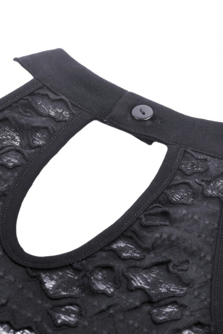 Gritty Black Eyelet Lace-Up Ripped Halter Punk Tank Top