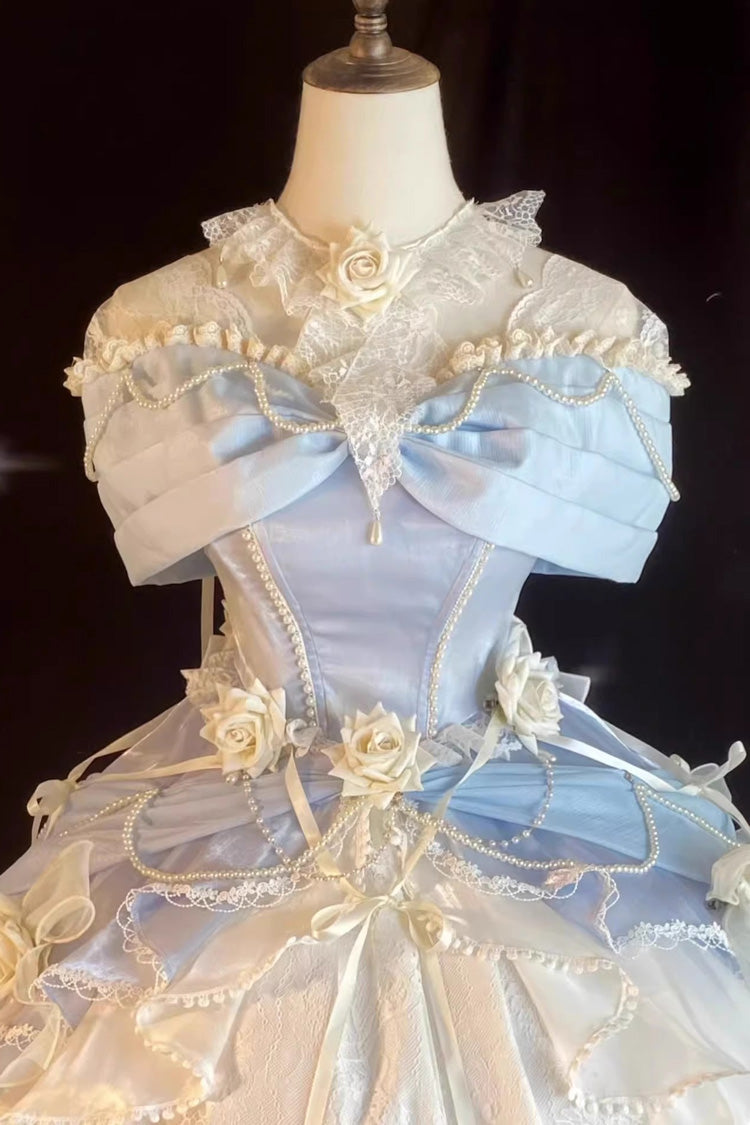 Cerulean Off-Shoulder Sweet Lolita Cardigan Dress with Bow Accents
