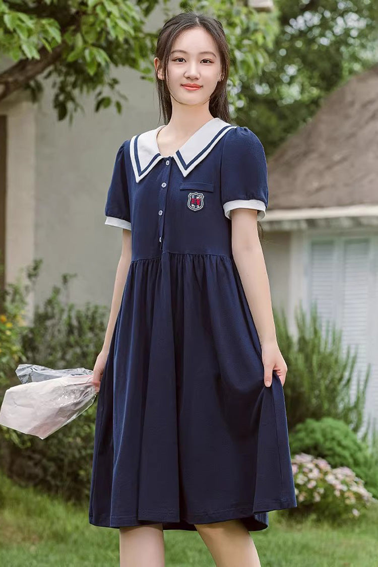 Short Sleeve High Waist Collegiate Sweet Lolita Dress in Two Hues