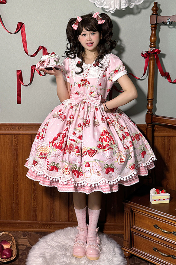 Mint Strawberry Dessert Printed Sweet Lolita Dress - Doll Collar Short Sleeved