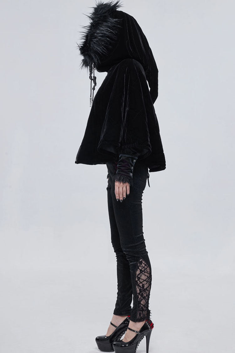 Gothic Velvet Shawl with Crescent Pendant, Zipper, Short Warm Cut