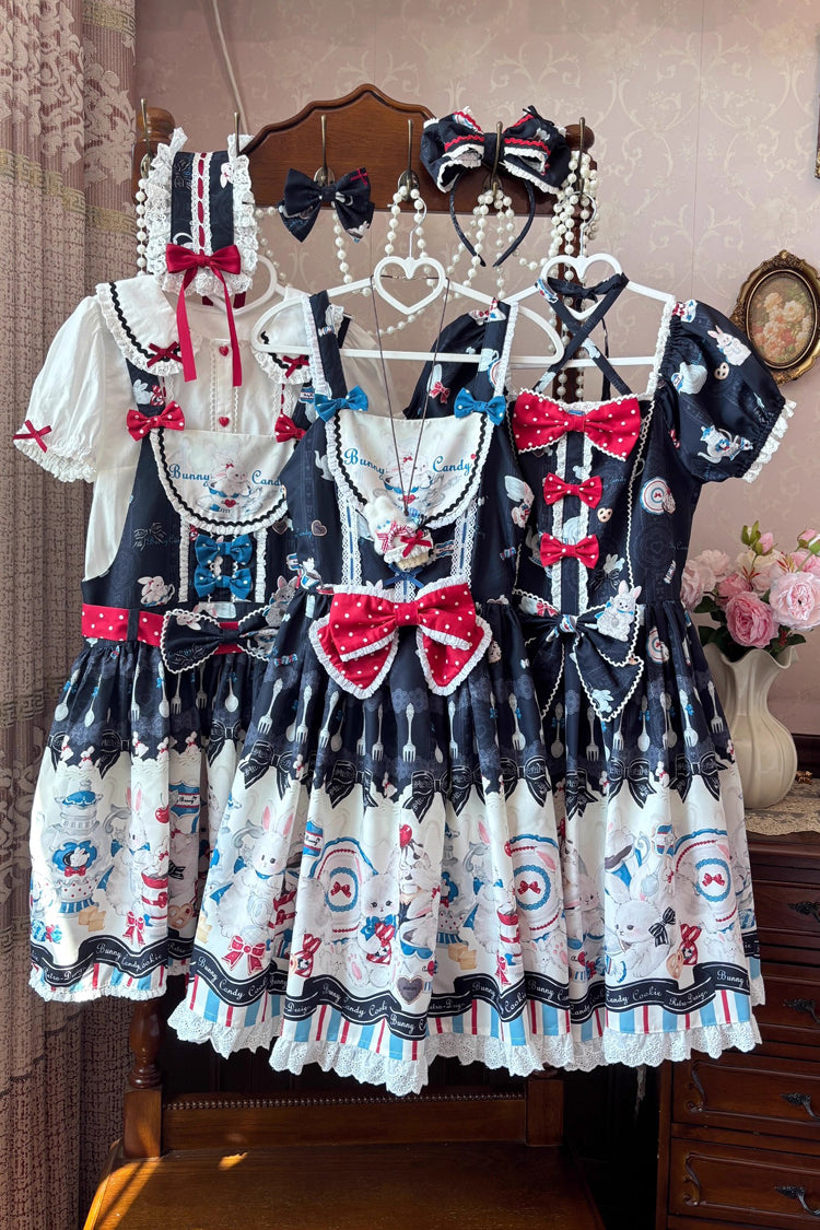 Square Collar Short Sleeve Print Ruffle Sweet Lolita Dress Black