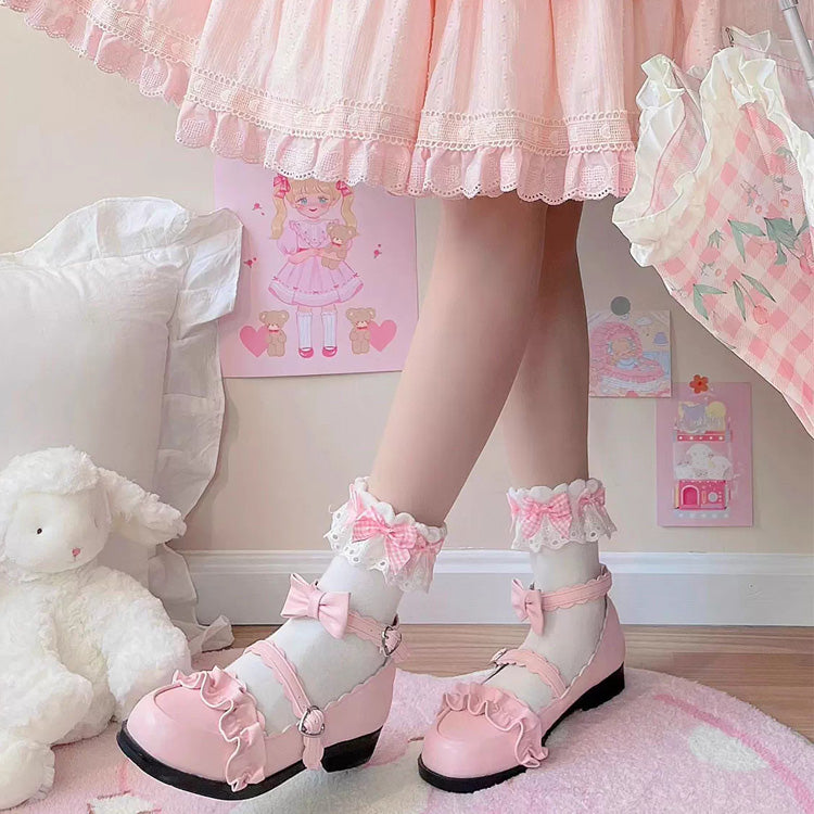 Ruffled Bowknot Mary Janes - Kawaii Lolita Shoes