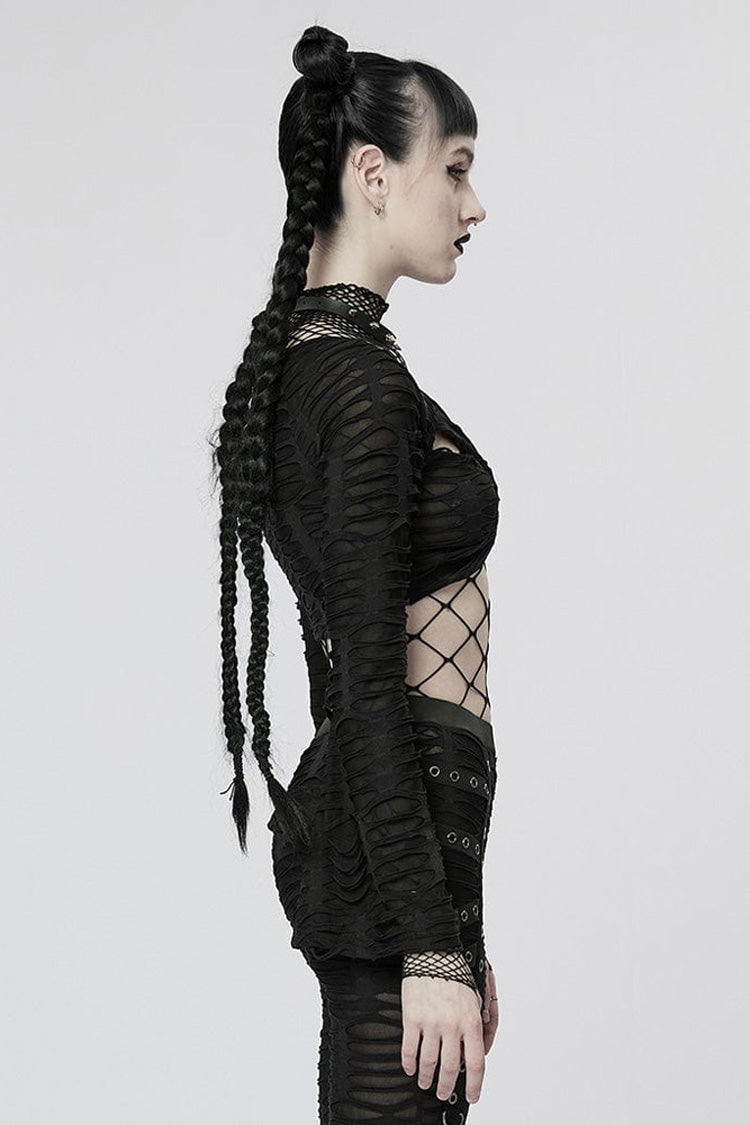 Jet-Black Stretch Knit Tee with Twisted Detail for Women
