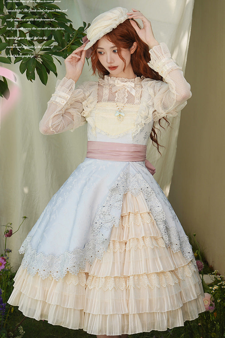 Multi-Color Cream Layers Asymmetric Sweet Lolita JSK Dress - Ruffled Cardigan