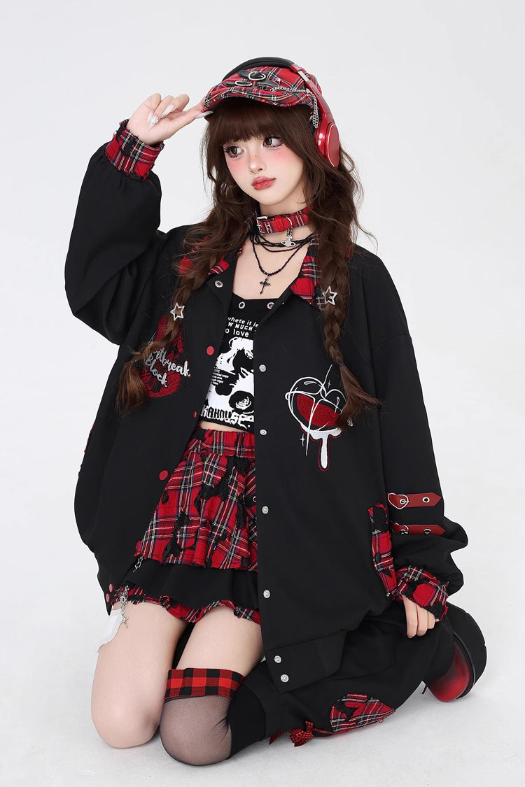 Japanese Jirai Kei Embroidered Coat with Gothic Stitching