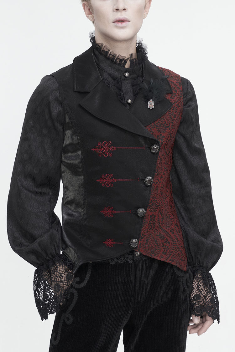 Noir & Red Feathered Embossed Victorian Waistcoat