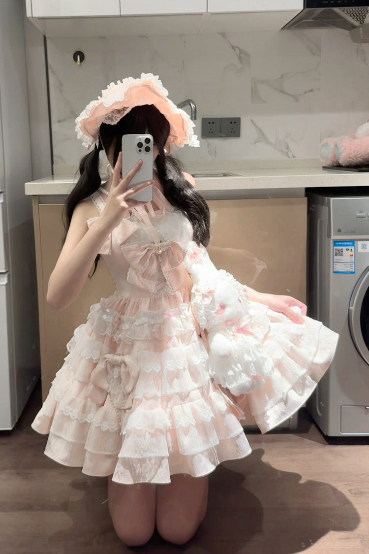 Pink Sweet Princess Lolita JSK Dress with Multi-Layered Ruffle and Bowknot