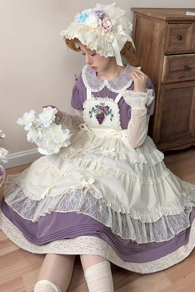 Violet Path Flowers Mist Lapel Collar Long Sleeve Embroidered Bow Lace Dress